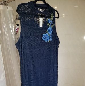Navy blue lace overlay dress